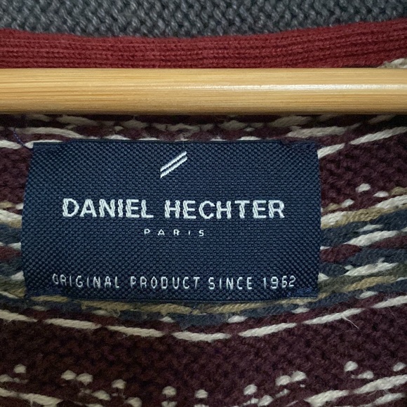 Daniel Hechter Grandpa Cardigan Men L Grey Red Cable Knit FairIsles Shawl Collar - Picture 11 of 15